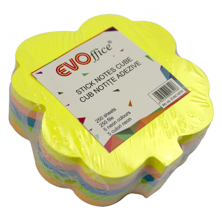 Notes adeziv si index adeziv - Notes autoadeziv cub color 250 file, 5 culori neon   - frunze/floare