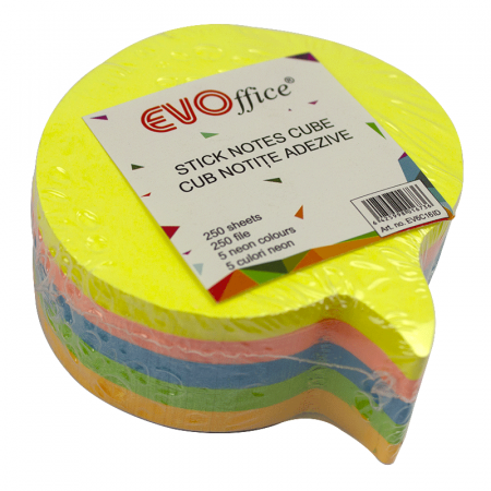 Notes adeziv si index adeziv - Notes autoadeziv cub color 250 file, 5 culori neon   -  Idee
