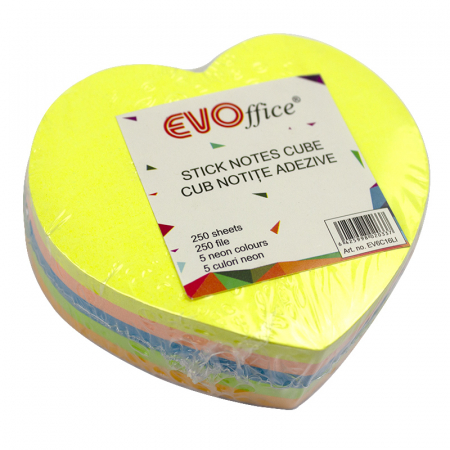 Hartie si articole din hartie - Notes autoadeziv cub color 250 file, 5 culori neon   - Inima