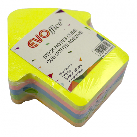 Hartie si articole din hartie - Notes autoadeziv cub color 250 file, 5 culori neon   - Sageata