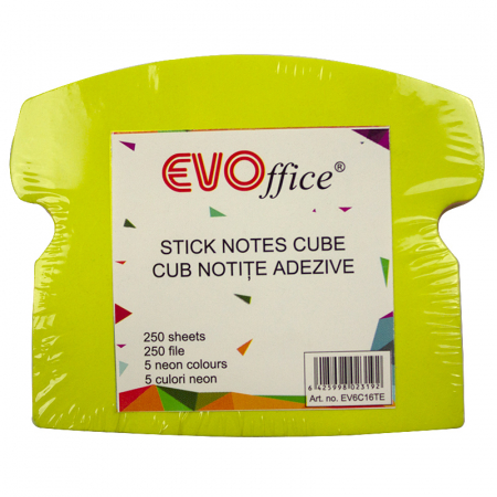 Hartie si articole din hartie - Notes autoadeziv cub color 250 file, 5 culori neon   - telefon