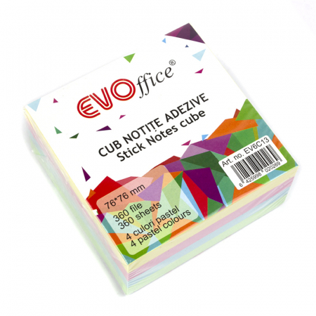 Hartie si articole din hartie - Notes autoadeziv cub color 76*76 mm, 360 file, 4 culori pastel 