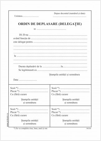 Hartie si articole din hartie - Ordin de deplasare A5 - fata/verso