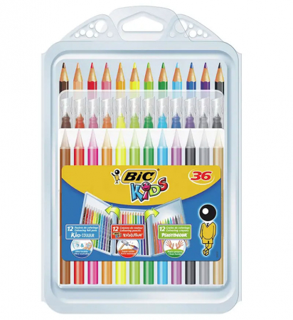 Instrumente de scris - PACHET MIXT CREIOANE COLORATE SI CERATE + CARIOCI BIC