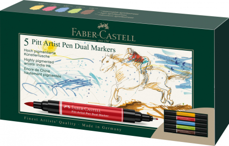 Markere permanente - PITT ARTIST PEN DUAL MARKER SET 5 BUC FABER-CASTELL