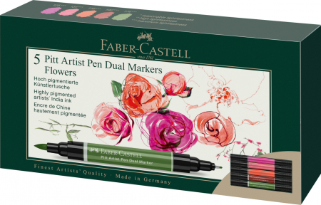 Produse si rechizite scolare - PITT ARTIST PEN DUAL MARKER SET 5 BUC FLOWERS FABER-CASTELL