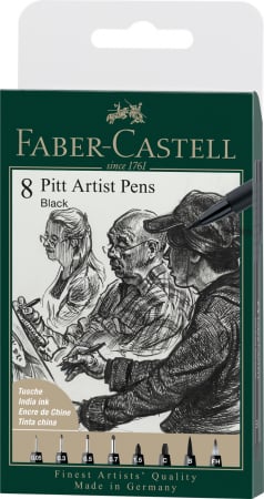 Markere permanente - PITT ARTIST PEN SET 8 BUC NEGRU 2022 FABER-CASTELL