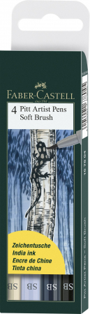 Markere permanente - PITT ARTIST PEN SOFT BRUSH SET 4 BUC FABER-CASTELL