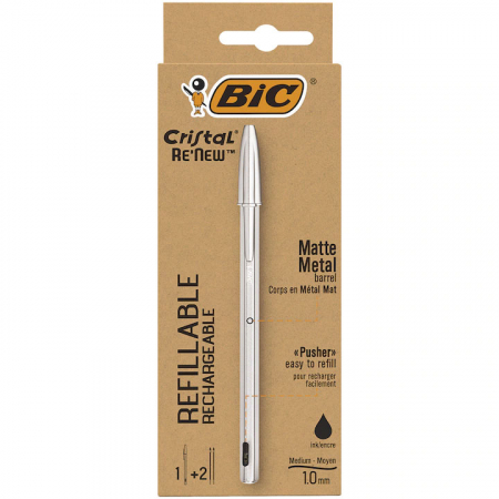 Produse si rechizite scolare - PIX METALIC CU MECANISM NEGRU + 2 REZERVE BIC