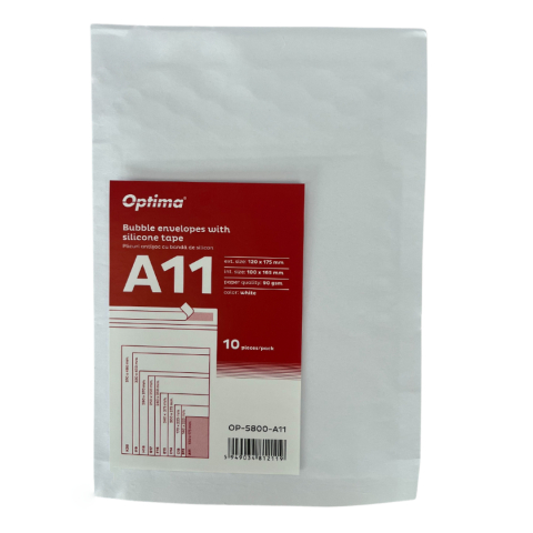 Hartie si articole din hartie - Plic antisoc A11, 120x175mm - ext., 100x165mm - int., lipire siliconica, 10 buc/set, Optima - alb