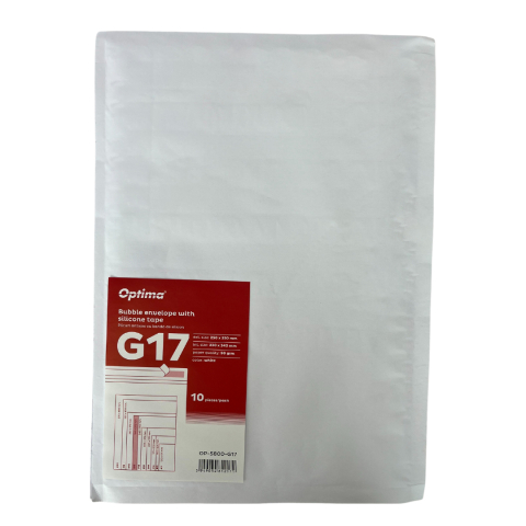 Hartie si articole din hartie - Plic antisoc G17, 250x350mm - ext., 230x340mm - int., lipire siliconica, 10 buc/set, Optima - alb