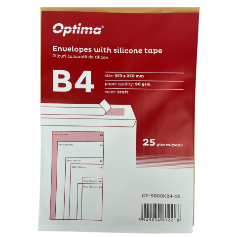 Hartie si articole din hartie - Plic B4 (353x250mm), lipire siliconica, 25 buc/set, Optima - kraft