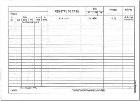 Tipizate autocopiative - Registru casa orizontal A4, autocopiativ, 2 ex.(2 x 50 seturi)