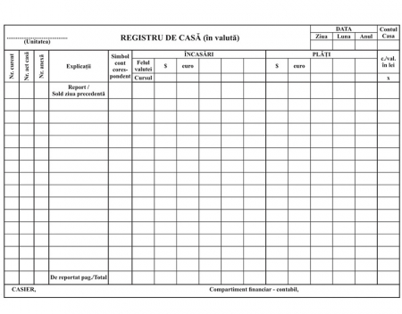 Hartie si articole din hartie - Registru de casa in valuta, autocopiativ, A4, 2 ex.(2 x 50 seturi)