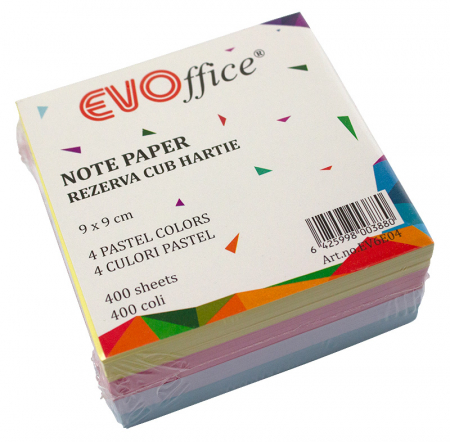 Rezerva cub notes - Rezerva cub 9*9 cm, hartie color 80 g, 400 file (4 culori pastel) 