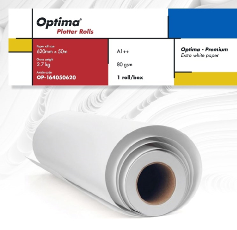 Hartie si articole din hartie - Rola plotter A1++, 80gr, 620mm x 50m, Optima Premium