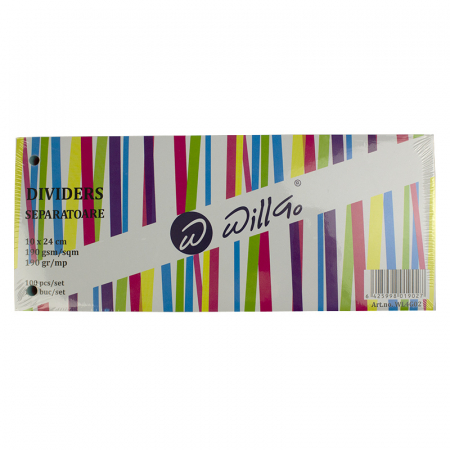 Organizare si arhivare - Separatoare carton color cu 2 perforatii, 190 gr/mp, 10*24 cm 100 bucati/set Willgo- 4 culori asortate