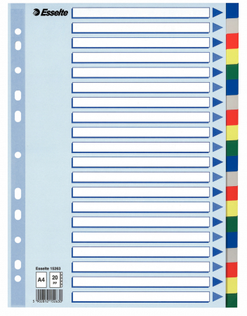 Organizare si arhivare - SEPARATOARE INDEX PLASTIC 20 CULORI ESSELTE