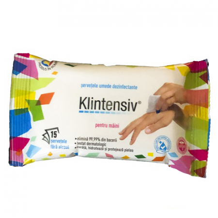 Produse curatenie - SERVETELE UMEDE ANTIBACTERIENE & DEZINFECTANTE 15BUC KLINTENSIV