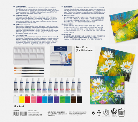 SET ACRILIC CREATIV 18 PIESE (12 CULORI ACRILICE x 9ML + CANVAS+ PALETA+ 4 PENSULE) FABER-CASTELL [1]