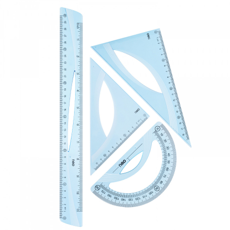 Truse geometrie - SET GEOMETRIE 4 PIESE ALBASTRU TRANSPARENT (RIG30CM, ECH*2, RAP) DELI