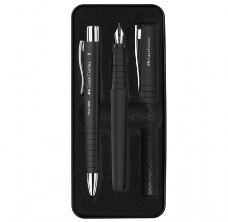 Produse si rechizite scolare - SET STILOU B + PIX XB POLY NEGRU FABER-CASTELL