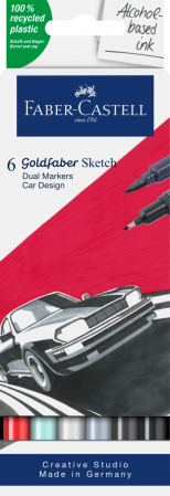 Produse si rechizite scolare - SKETCH MARKER 2 CAPETE SET 6 CAR DESIGN GOLDFABER FABER-CASTELL