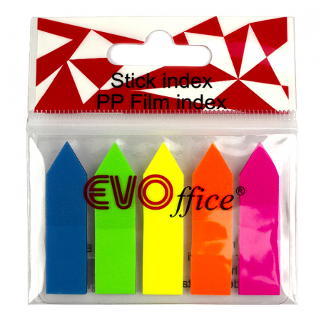 Hartie si articole din hartie - Stick index plastic 44*12.7 mm, 5 culori neon*20 file, forma sageata 