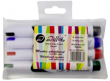 Markere whiteboard - Whiteboard marker 4 culori/set Willgo
