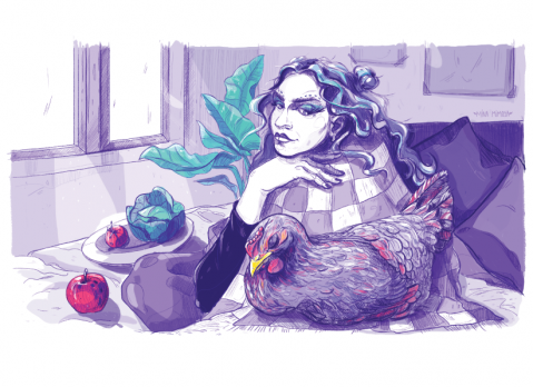 Ilustrații - De ce sunt vegană - Găina și fata