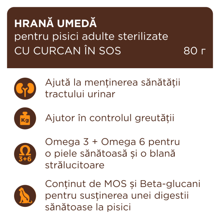 Hrana umeda Premium pentru pisici sterilizate, CLUB 4 PAWS, Plic Curcan in sos, 80g [3]
