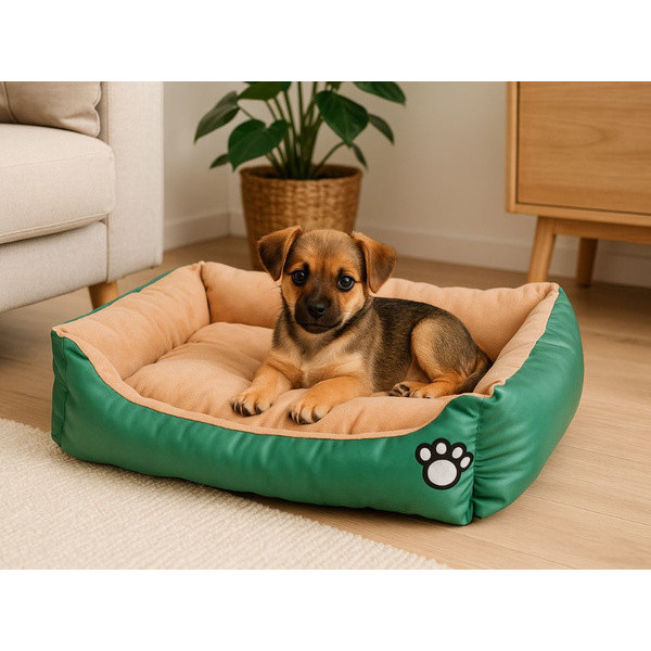 Pat pentru caini si pisici Verk, baza antiderapanta, lavabil, 67x57x15 cm, material textil, verde [2]