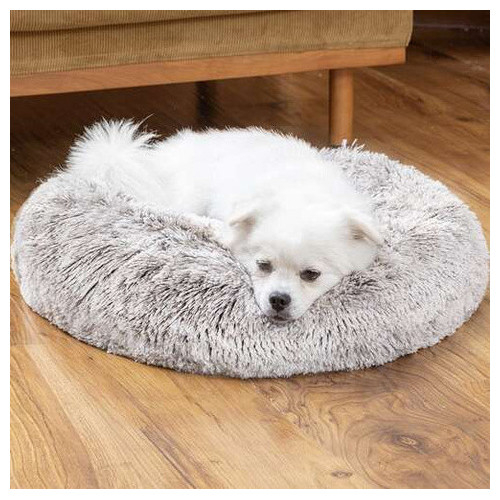Pat pufos pentru caine / pisica, Purlov Hairy, gri, M (Ø 54 cm), poliester + bumbac, anti-alunecare si confort termic [6]