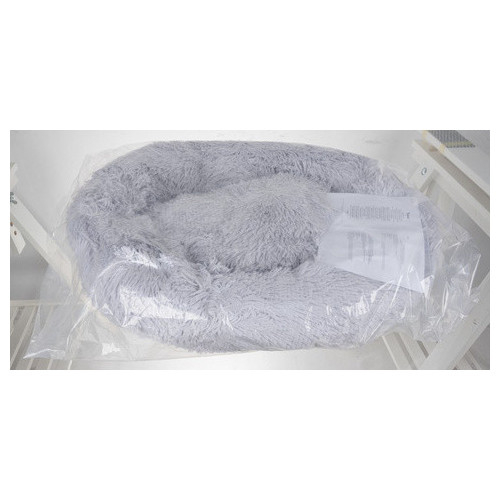 Pat pufos pentru caine / pisica, Purlov Hairy, gri, M (Ø 54 cm), poliester + bumbac, anti-alunecare si confort termic [7]