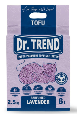 Asternuturi pisici - Așternut igienic natural pentru pisici Dr Trend Premium, Tofu Lavanda, 6 L / 2.5 kg