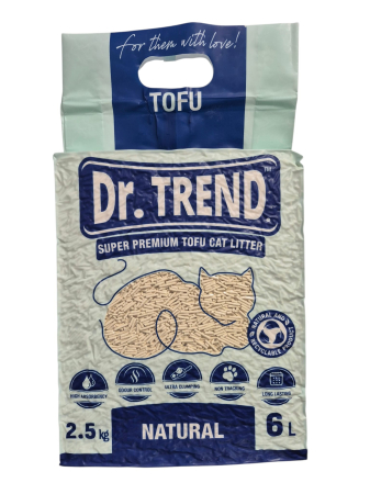 Asternuturi pisici - Așternut igienic natural pentru pisici Dr Trend Premium, Tofu Natural, 6 L / 2.5 kg