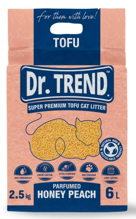 Asternuturi pisici - Așternut igienic natural pentru pisici Dr Trend Premium, Tofu Piersica, 6 L / 2.5 kg