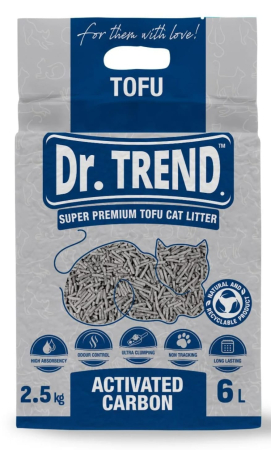 Asternuturi pisici - Așternut igienic natural pentru pisici Dr Trend Premium, Tofu Active Carbon, 6 L / 2.5 kg