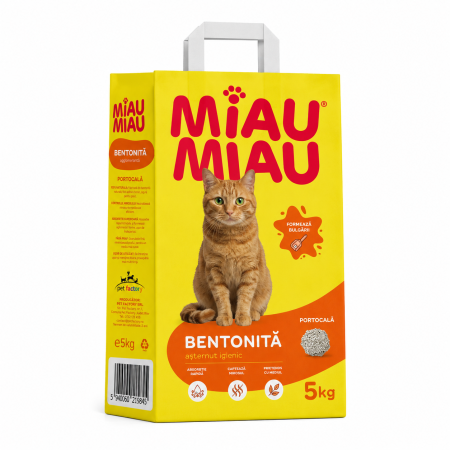 PISICI - Așternut igienic pentru pisici Miau Miau cu aromă de portocală , nisip 5 kg