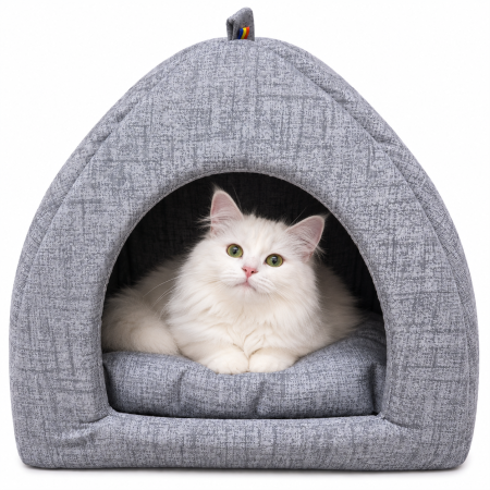 Accesorii caini - Casuta Piramida Lux Pet pentru Caini si Pisici, Culcus 40 x 40 x 40 cm, Gri