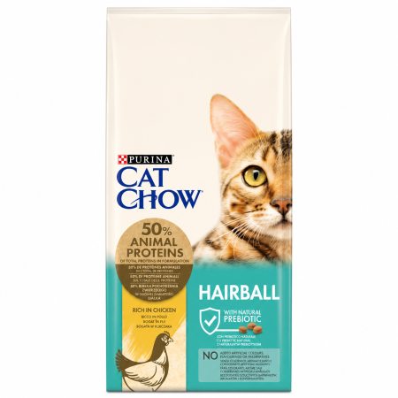 PISICI - Purina Cat Chow Hairball Control cu Pui 15 kg, Hrana Uscata Pisici pentru Eliminarea Ghemotoacelor de Par