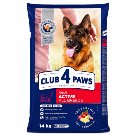 CAINI - Club 4 Paws Active Adult All Breeds Hrana uscata premium cu Pui 14kg