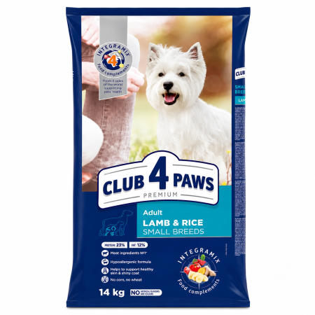 CAINI - Club 4 Paws Premium Miel și Orez, Hrana Uscata Hipoalergenica Caini Talie Mica 14kg