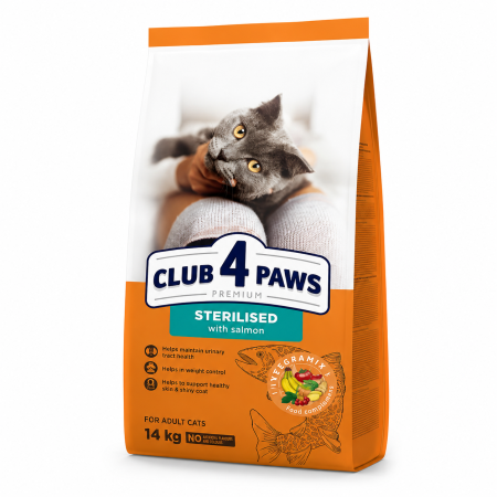 PISICI - Club 4 Paws Premium, Hrana uscata pisici sterilizate, cu Somon, 14kg