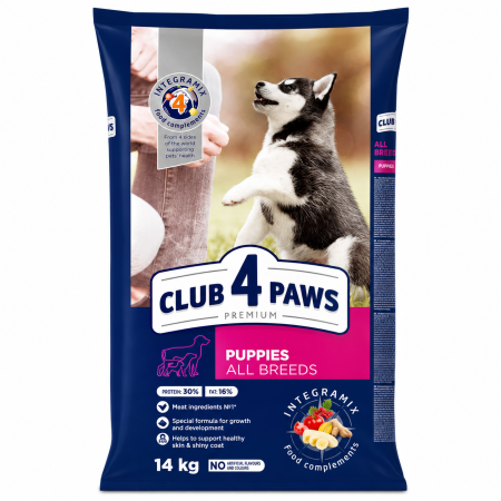 Hrana uscata caini - Club 4 Paws Puppy All Breeds, Hrana Uscata Premium pentru Catei si Juniori cu Pui 14 kg