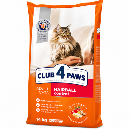 PISICI - Club 4 Paws Premium, Hairball Control, hrana uscata pisici adulte, 14kg