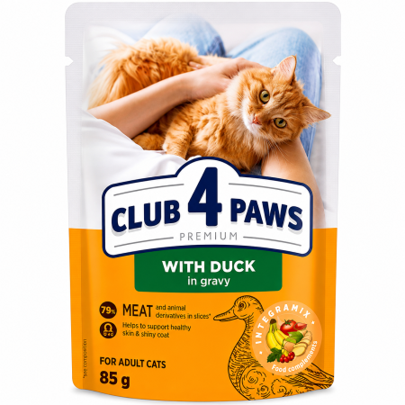 PISICI - Club 4 Paws Premium, Hrana umeda pisici, rata in sos, 85g