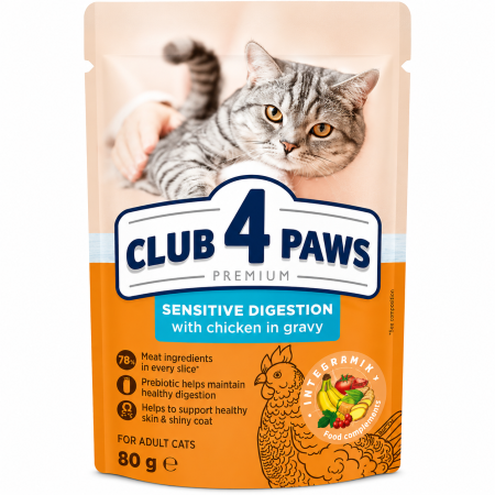 Hrana umeda pisici - Club 4 Paws Premium, Hrana umeda pisici, Sensitive, pui in sos, 80g
