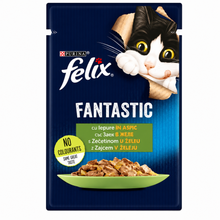 Hrana umeda pisici - Felix Fantastic cu Iepure în Aspic, Hrană Umedă pentru Pisici Adulte 85 g