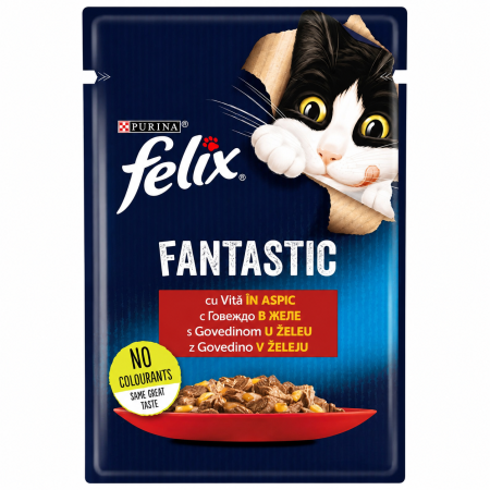 Hrana umeda pisici - Felix Fantastic cu Vita în Aspic, Hrană Umedă pentru Pisici Adulte 85 g